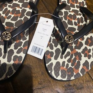 Tory Burch leopard flip flops size 7. Brand new